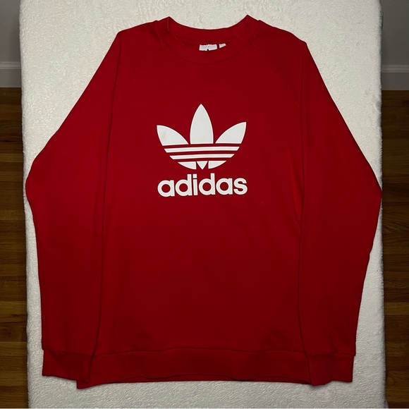 Adidas Original Trefoil Red Crewneck Sweatshirt Size L - Picture 1 of 4